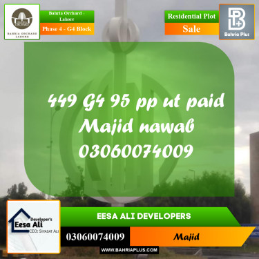Residential Plot for Sale in Phase 4 - G4 Block -  Bahria Orchard, Lahore - (BP-217655)