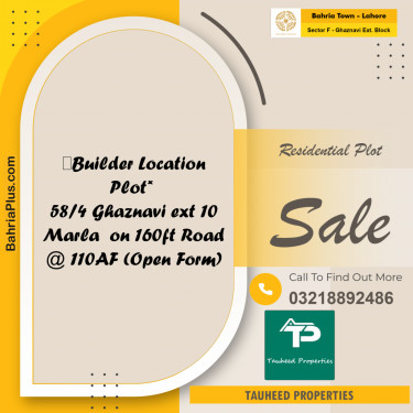 10 Marla Residential Plot for Sale in Sector F - Ghaznavi Ext. Block -  Bahria Town, Lahore - (BP-217688)