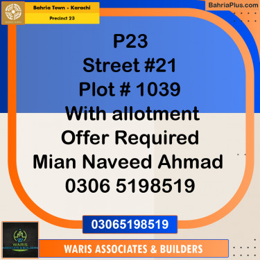 Residential Plot for Sale in Precinct 23 -  Bahria Town, Karachi - (BP-217728)
