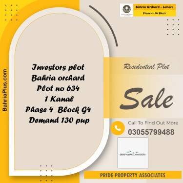 1 Marla Residential Plot for Sale in Phase 4 - G4 Block -  Bahria Orchard, Lahore - (BP-217832)