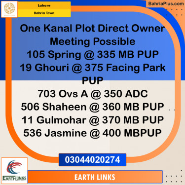 1 Kanal Residential Plot for Sale in Bahria Town, Lahore - (BP-217833)