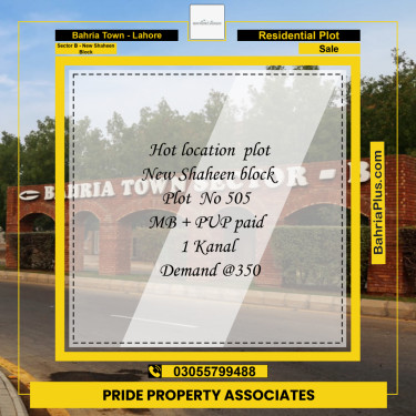 20 Marla Residential Plot for Sale in Sector B - New Shaheen Block -  Bahria Town, Lahore - (BP-217911)