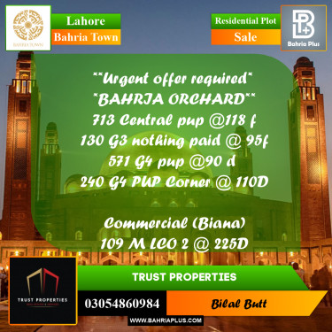 Residential Plot for Sale in Bahria Town, Lahore - (BP-217934)