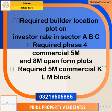 Residential Plot for Sale in Bahria Town, Lahore - (BP-218026)