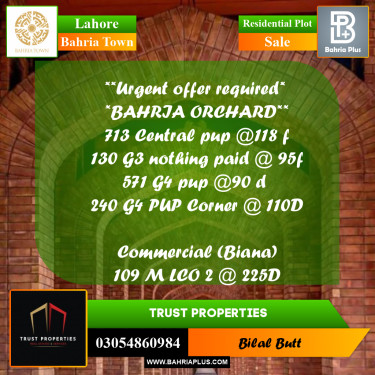Residential Plot for Sale in Bahria Town, Lahore - (BP-218081)