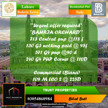 Residential Plot for Sale in Bahria Town, Lahore - (BP-218198)