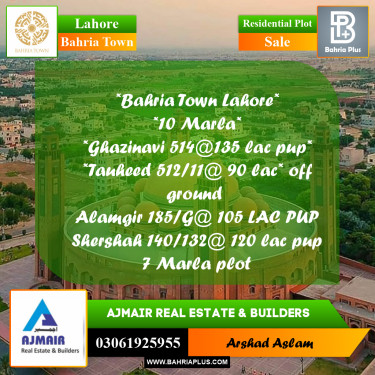 Residential Plot for Sale in Bahria Town, Lahore - (BP-218294)