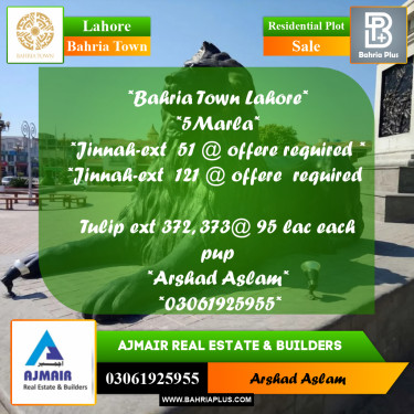 Residential Plot for Sale in Bahria Town, Lahore - (BP-218298)