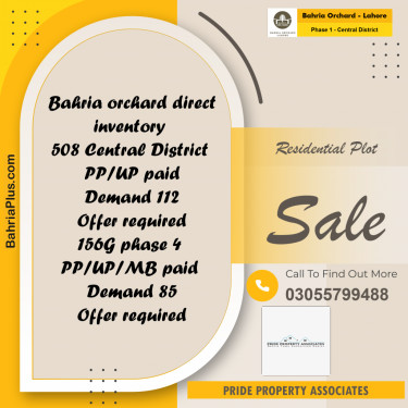 10 Marla Residential Plot for Sale in Phase 1 - Central District -  Bahria Orchard, Lahore - (BP-218323)