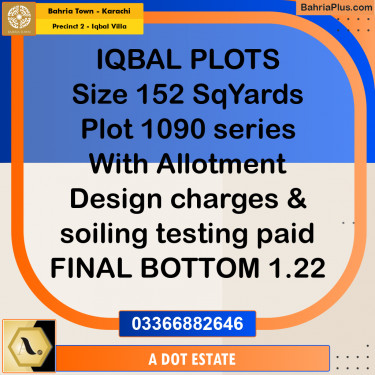 152 Sq. Yards Residential Plot for Sale in Precinct 2 - Iqbal Villa -  Bahria Town, Karachi - (BP-218338)