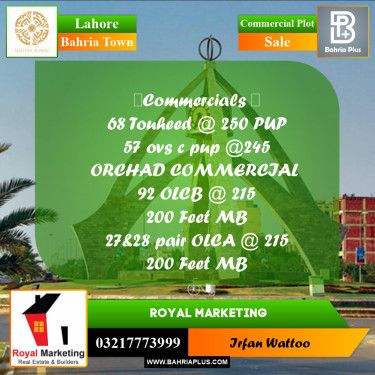 Commercial Plot for Sale in Bahria Town, Lahore - (BP-218353)