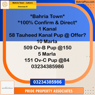 10 Marla Residential Plot for Sale in Overseas B -  Bahria Town, Lahore - (BP-218409)