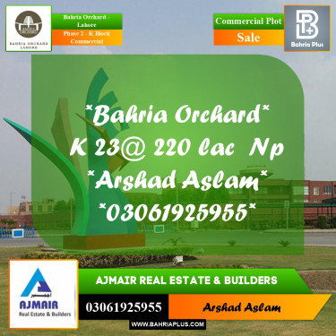 Commercial Plot for Sale in Phase 2 - K Block Commercial -  Bahria Orchard, Lahore - (BP-218418)