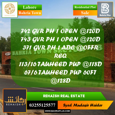 Residential Plot for Sale in Bahria Town, Lahore - (BP-218504)