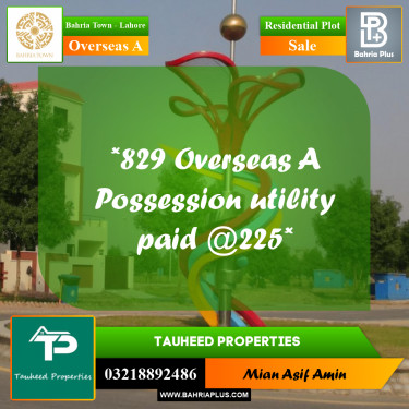 10 Marla Residential Plot for Sale in Overseas A -  Bahria Town, Lahore - (BP-218539)