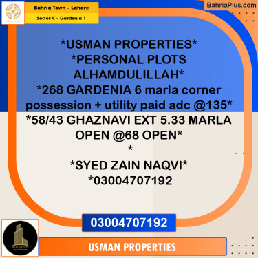 6 Marla Residential Plot for Sale in Sector C - Gardenia 1 -  Bahria Town, Lahore - (BP-218560)