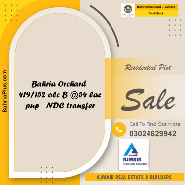 5 Marla Residential Plot for Sale in OLC-B Block -  Bahria Orchard, Lahore - (BP-218603)
