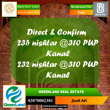 1 Kanal Residential Plot for Sale in Sector E - Nishtar Block -  Bahria Town, Lahore - (BP-218629)
