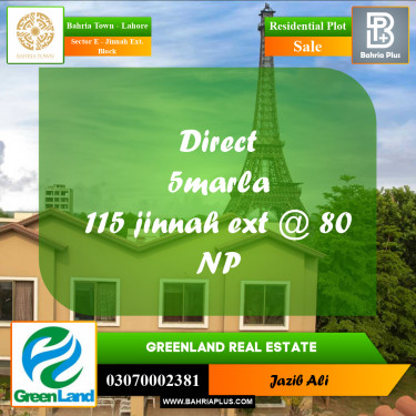 5 Marla Residential Plot for Sale in Sector E - Jinnah Ext. Block -  Bahria Town, Lahore - (BP-218636)