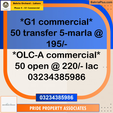 5 Marla Commercial Plot for Sale in Phase 4 - G1 Commercial -  Bahria Orchard, Lahore - (BP-218639)