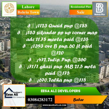 Residential Plot for Sale in Bahria Town, Lahore - (BP-218729)