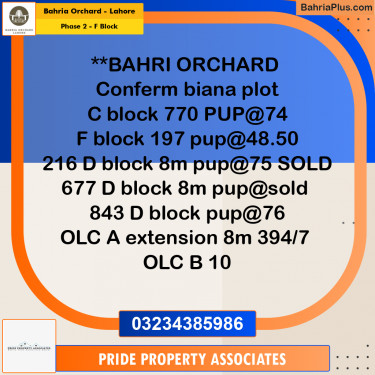 5 Marla Residential Plot for Sale in Phase 2 - F Block -  Bahria Orchard, Lahore - (BP-218837)