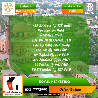Residential Plot for Sale in Bahria Town, Lahore - (BP-218859)