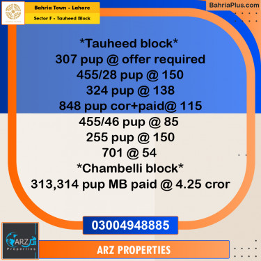 Residential Plot for Sale in Sector F - Tauheed Block -  Bahria Town, Lahore - (BP-218935)