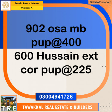 1 Kanal Residential Plot for Sale in Overseas A -  Bahria Town, Lahore - (BP-218984)