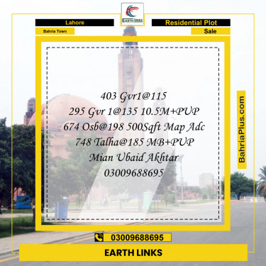 Residential Plot for Sale in Bahria Town, Lahore - (BP-219045)