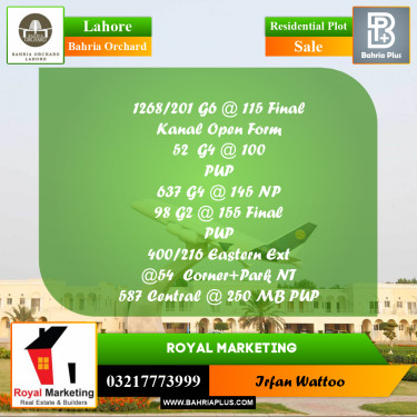 Residential Plot for Sale in Bahria Orchard, Lahore - (BP-219137)