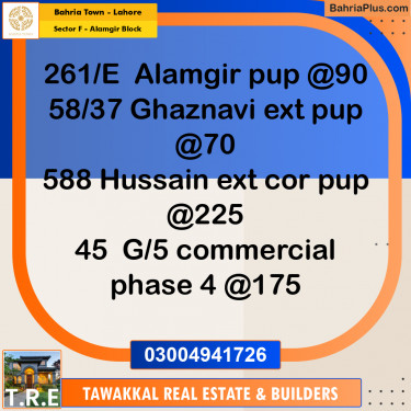 10 Marla Residential Plot for Sale in Sector F - Alamgir Block -  Bahria Town, Lahore - (BP-219206)