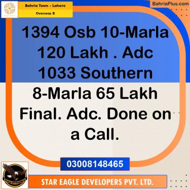 10 Marla Residential Plot for Sale in Overseas B -  Bahria Town, Lahore - (BP-219232)