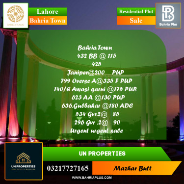 Residential Plot for Sale in Bahria Town, Lahore - (BP-219245)