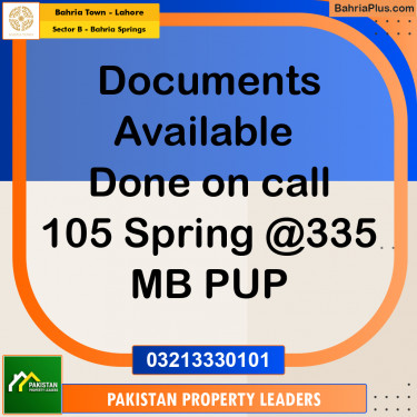 1 Kanal Residential Plot for Sale in Sector B - Bahria Springs -  Bahria Town, Lahore - (BP-219303)