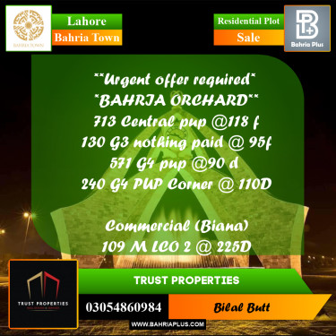 Residential Plot for Sale in Bahria Town, Lahore - (BP-219378)