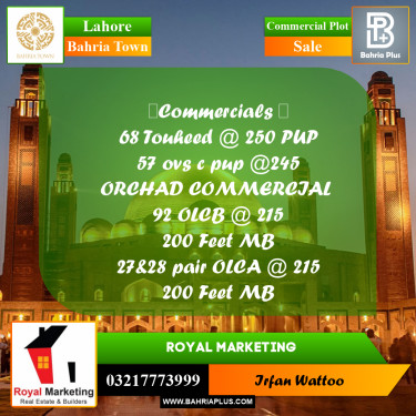 Commercial Plot for Sale in Bahria Town, Lahore - (BP-219390)