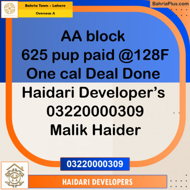 5 Marla Residential Plot for Sale in Overseas A -  Bahria Town, Lahore - (BP-219494)