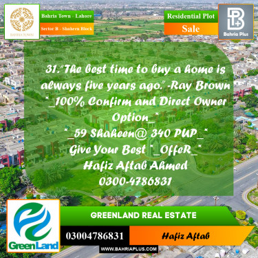 1 Kanal Residential Plot for Sale in Sector B - Shaheen Block -  Bahria Town, Lahore - (BP-219601)