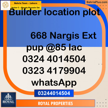 Residential Plot for Sale in Sector C - Nargis/Hussain Ext. -  Bahria Town, Lahore - (BP-219642)