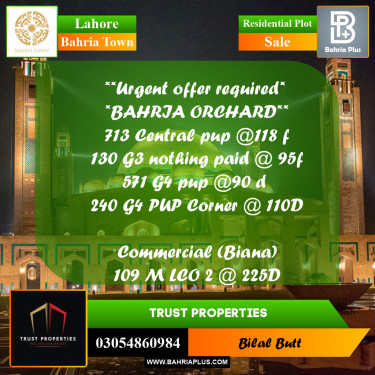 Residential Plot for Sale in Bahria Town, Lahore - (BP-219654)
