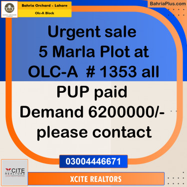 5 Marla Residential Plot for Sale in OLC-A Block -  Bahria Orchard, Lahore - (BP-219661)