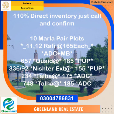 10 Marla Residential Plot for Sale in Bahria Town, Lahore - (BP-219688)