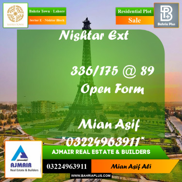 Residential Plot for Sale in Sector E - Nishtar Block -  Bahria Town, Lahore - (BP-219698)