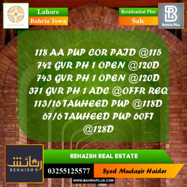 Residential Plot for Sale in Bahria Town, Lahore - (BP-219720)