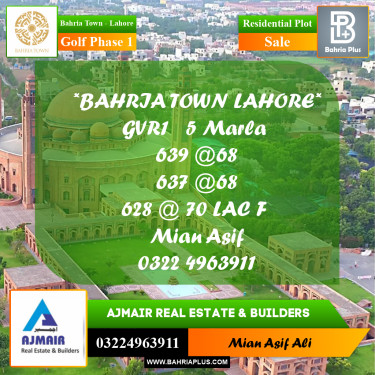 Residential Plot for Sale in Golf Phase 1 -  Bahria Town, Lahore - (BP-219789)