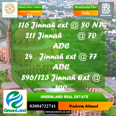 5 Marla Residential Plot for Sale in Sector E - Jinnah Ext. Block -  Bahria Town, Lahore - (BP-219898)