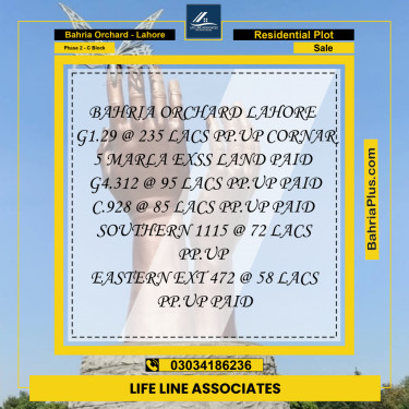 8 Marla Residential Plot for Sale in Phase 2 - C Block -  Bahria Orchard, Lahore - (BP-219924)