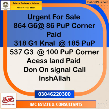 Residential Plot for Sale in Phase 4 - G3 Block -  Bahria Orchard, Lahore - (BP-219999)