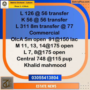 Residential Plot for Sale in Phase 2 - K Block -  Bahria Orchard, Lahore - (BP-220022)